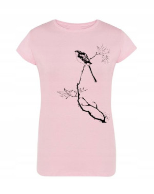 T-Shirt damski nadruk Ptak na Gałęzi r.M