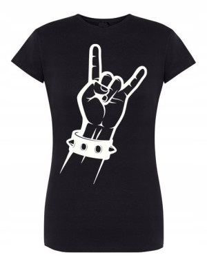 T-Shirt damski nadruk ręka znak Rock’n Roll r.M