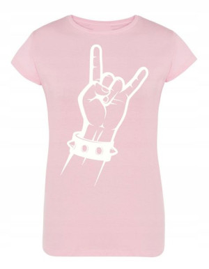 T-Shirt damski nadruk ręka znak Rock’n Roll r.S