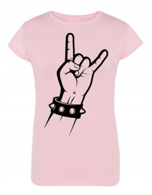 T-Shirt damski nadruk ręka znak Rock’n Roll r.S