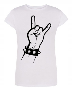 T-Shirt damski nadruk ręka znak Rock’n Roll r.S