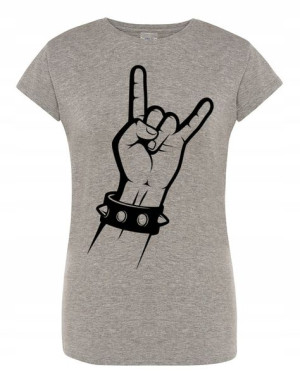 T-Shirt damski nadruk ręka znak Rock’n Roll r.XL