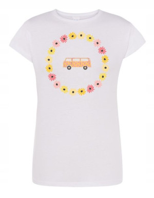 T-Shirt damski nadruk RETRO Van Bus Kwiatki r.M