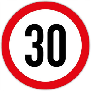 Ograniczenie prędkości do 30km/h, B-33 – naklejka