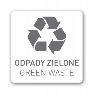 recykling ODPADY ZIELONE naklejka 120x120mm PL/EN