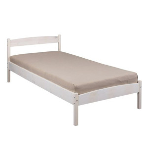 Łóżko drewniane Basic bielone ze stelażem, 90x200 cm