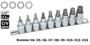 Klucze nasadowe trzpieniowe HEX na szynie 1/2", 9 cz SELTA