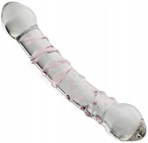 Szklane Sex Dildo Dwustronny Penis Prążki Wypustki