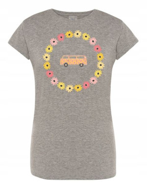 T-Shirt damski nadruk RETRO Van Bus Kwiatki r.XL