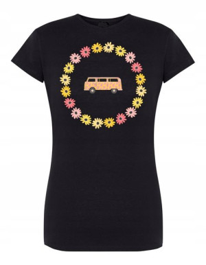 T-Shirt damski nadruk RETRO Van Bus Kwiatki r.XL
