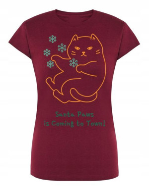 T-Shirt damski nadruk Świąteczny Kotek Łapki r.M