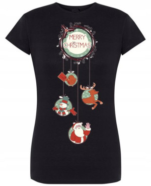 T-Shirt damski nadruk Wesołych Świąt Mikołaj R.XXL