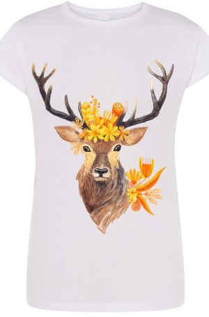 T-Shirt Damski Piękny Jeleń Modny Nadruk Rozm.S