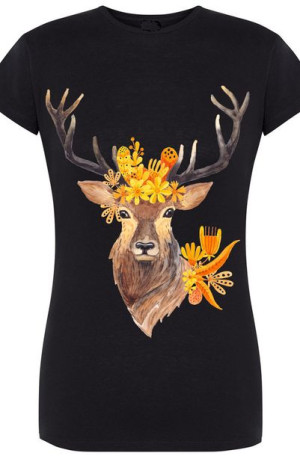 T-Shirt Damski Piękny Jeleń Modny Nadruk Rozm.S