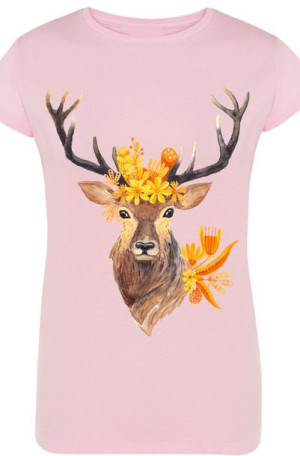 T-Shirt Damski Piękny Jeleń Modny Nadruk Rozm.XXL