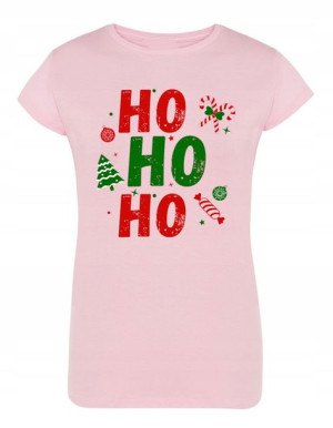 T-Shirt damski świąteczny nadruk HO HO HO r.M