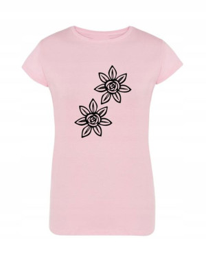 T-Shirt damski wakacyjny nadruk Kwiatki r.L