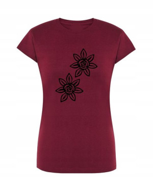 T-Shirt damski wakacyjny nadruk Kwiatki r.L
