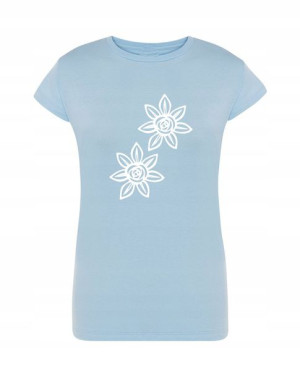 T-Shirt damski wakacyjny nadruk Kwiatki r.L