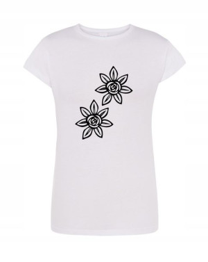 T-Shirt damski wakacyjny nadruk Kwiatki r.S