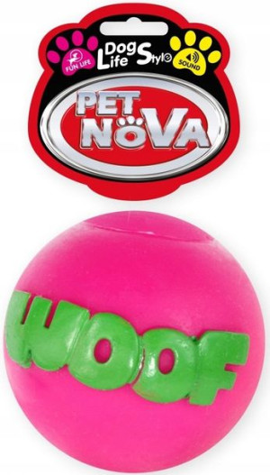 Pet Nova Piłka różowa z napisem WOOF 8cm