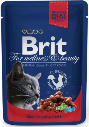 Brit Premium Cat 100g Wołowina Groszek saszetka