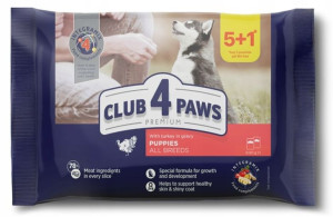 Club4 Paws saszetki d/szczen zestaw indyk 6x80g