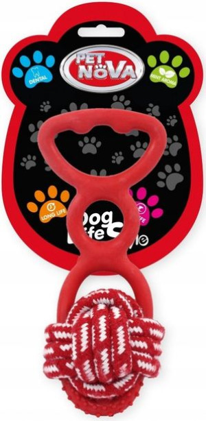 Pet Nova Węzeł z gumowym uchwytem 20cm czerwona