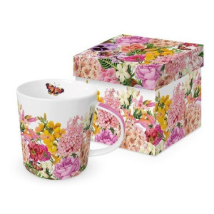 Bukiet Kwiatów Kubek Porcelanowy w Ozdobnym Pudełku