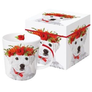 Pies w Wianku Kubek Porcelanowy w Ozdobnym Pudełku