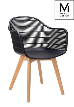 MODESTO krzesło, fotel BASKET ARM WOOD czarne, ażurowe, salon