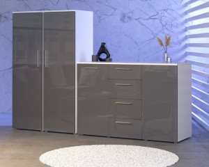 Komoda Szafa 220 Cm Rtv Szary Biały Czarny