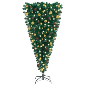 Odwrócona, sztuczna choinka z lampkami LED i bombkami, 240 cm