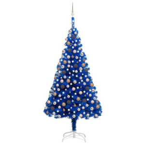 Sztuczna choinka z LED i bombkami, niebieska, 210 cm, PVC