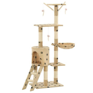 Drapak ze słupkami sizalowymi, 138 cm, beżowy w kocie łapki