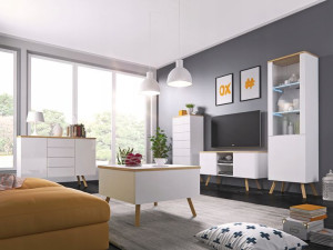 Meblościanka, meble systemowe LUNA I połysk, salon