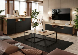 Zestaw mebli YOSHI II salon dąb wotan czarny mat