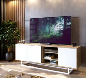 Szafka RTV SANAYI biały dąb artisan półki