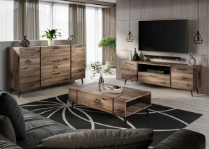 Zestaw mebli ONYX LOFT nóżki dąb flagstaff czarny
