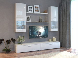 Meblościanka zestaw BETA MINI LED biały połysk