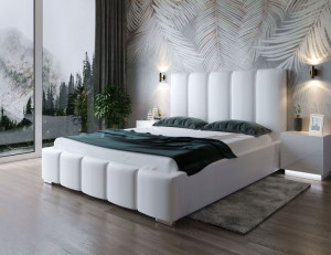 Łóżko tapicerowane SELENA WYSOKA 160x200 cm białe