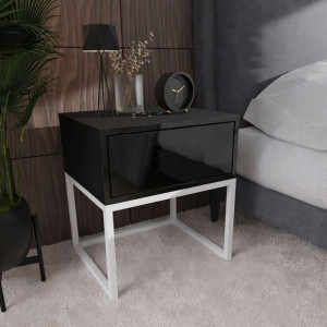 Stolik nocny BLANCO LOFT PUSH biały czarny połysk