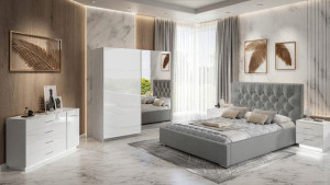 Sypialnia GLAMOUR zestaw szafa 244 komoda chrom