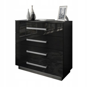 Komoda LINA 95 cm metalowy uchwyt czarny połysk