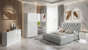 Sypialnia GLAMOUR zestaw szafa 194 komoda chrom
