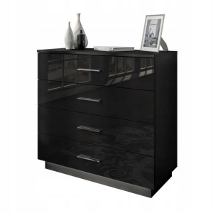 Komoda LINA 95 z uchwytami chrom czarny połysk LED
