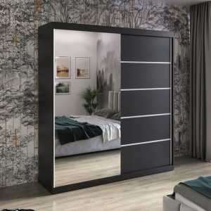 Szafa przesuwna BASTER III 200 cm z lustrem czarny