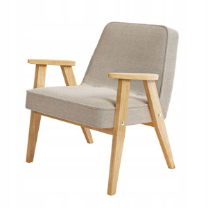 Fotel tapicerowany drewniany VINTAGE retro beżowy