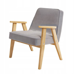 Fotel tapicerowany drewniany VINTAGE retro szary