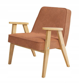 Fotel tapicerowany drewniany VINTAGE retro rudy